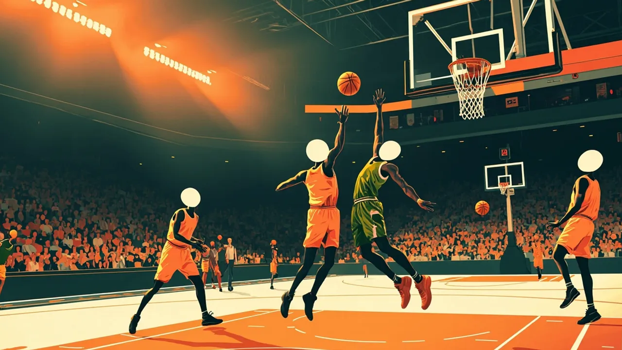 Graphic illustration of a basketball scene