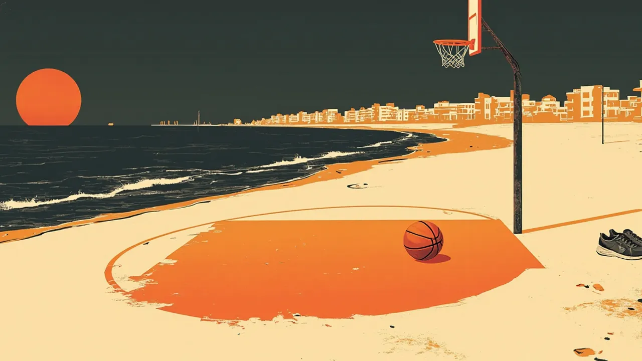 Graphic illustration of a basketball scene