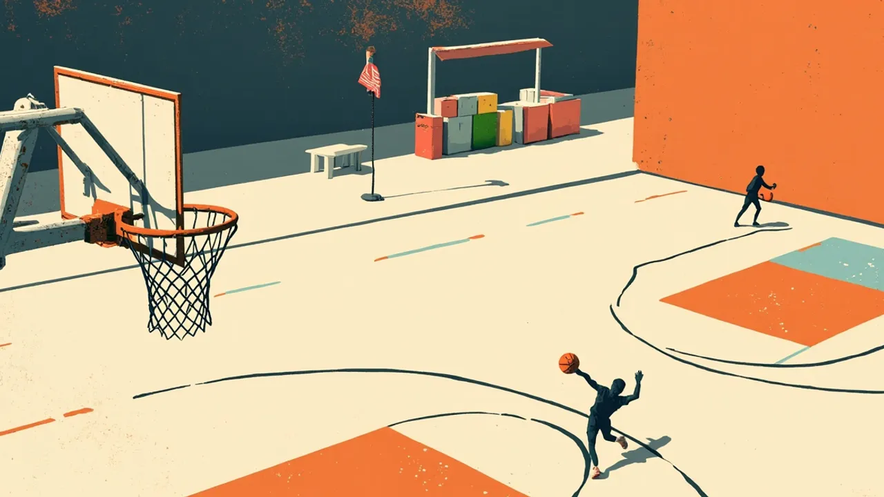 Graphic illustration of a basketball scene