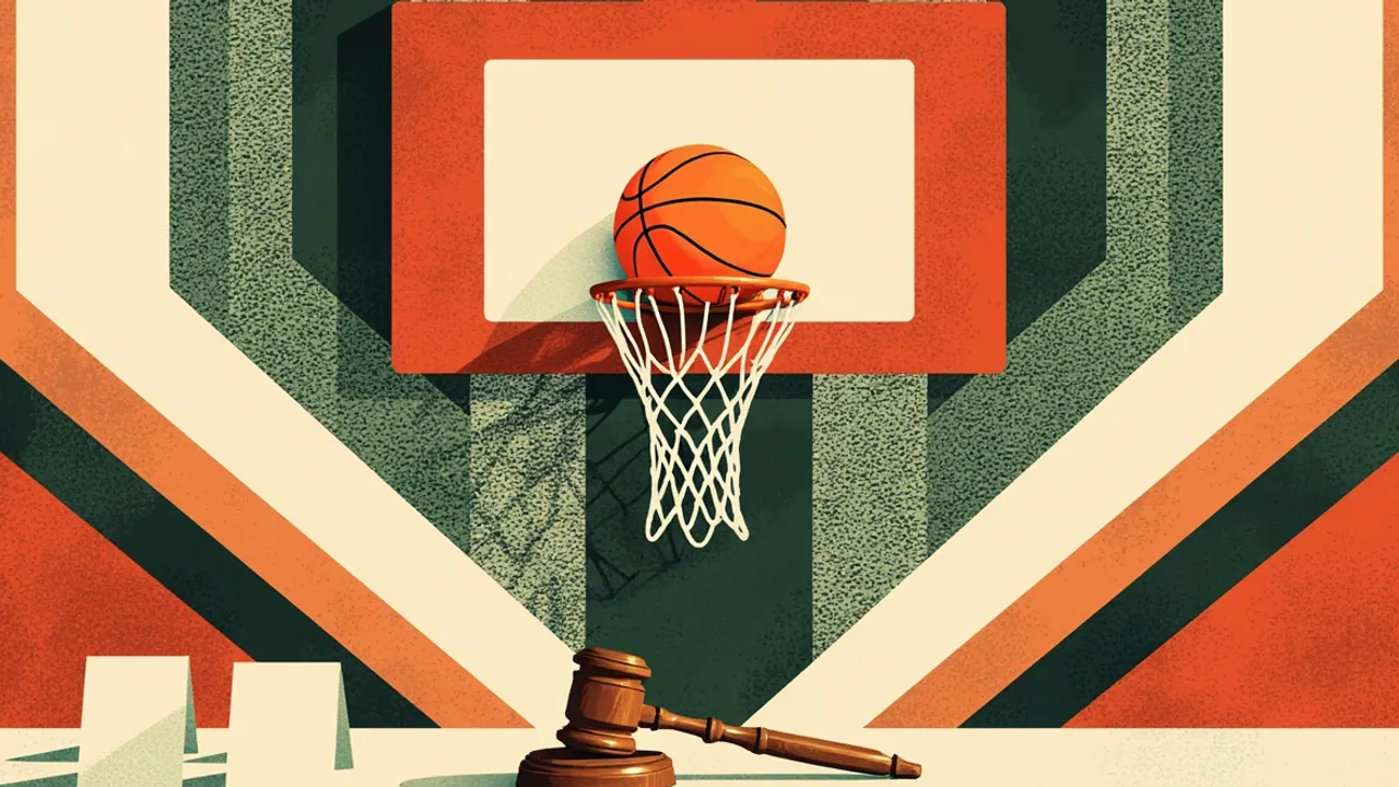 Graphic illustration of a basketball scene