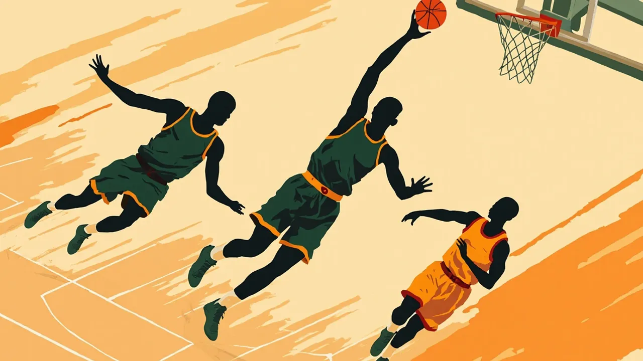 Graphic illustration of a basketball scene