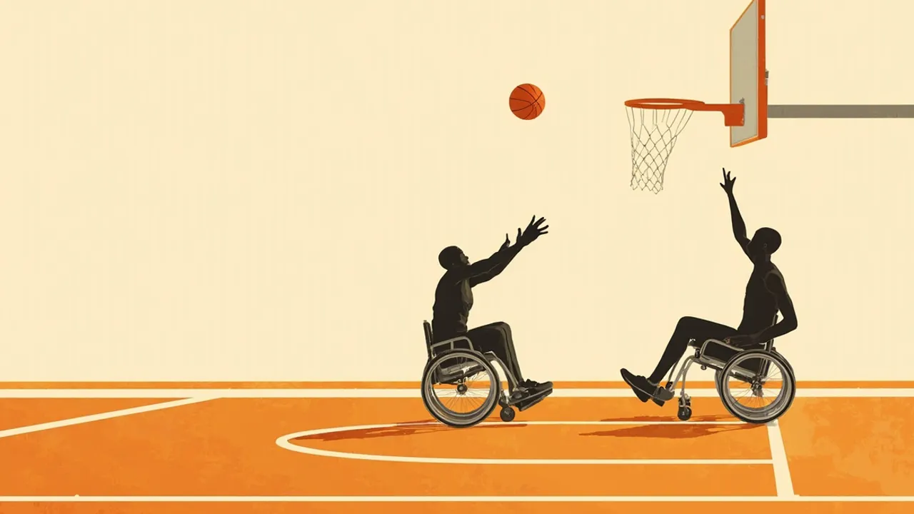 Graphic illustration of a basketball scene