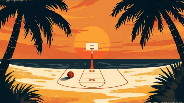 Graphic illustration of a basketball scene