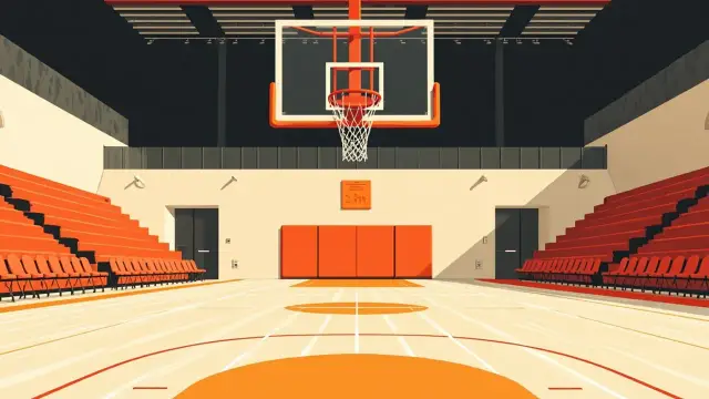 Graphic illustration of a basketball scene