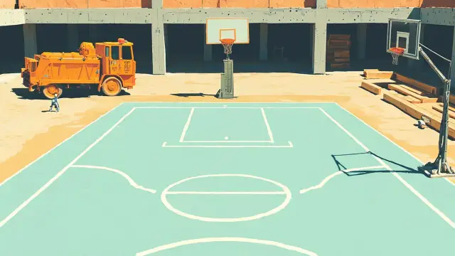 Graphic illustration of a basketball scene
