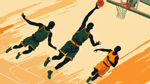 Graphic illustration of a basketball scene