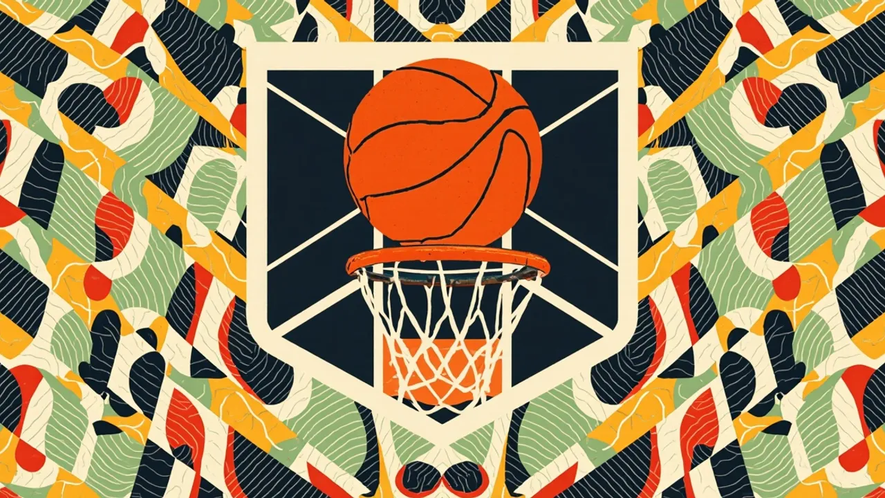 Un emblème sobre à motifs montre un ballon de basket passant dans un panier, symbolisant une deuxième victoire consécutive en qualifications.