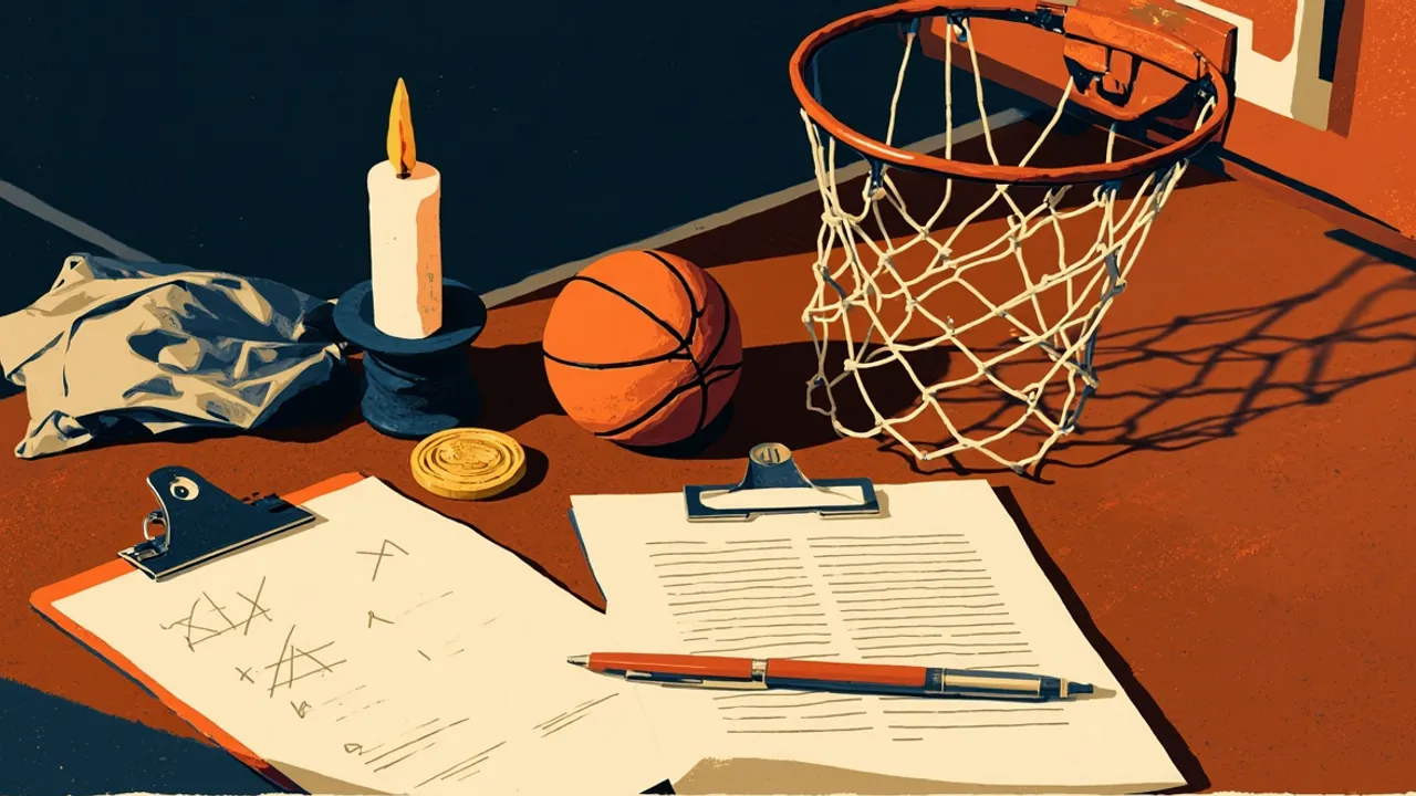 A still life on a wooden table: a lit candle of remembrance, a medal, a clipboard with X-O marks, and a signed contract page, marking a player union event.